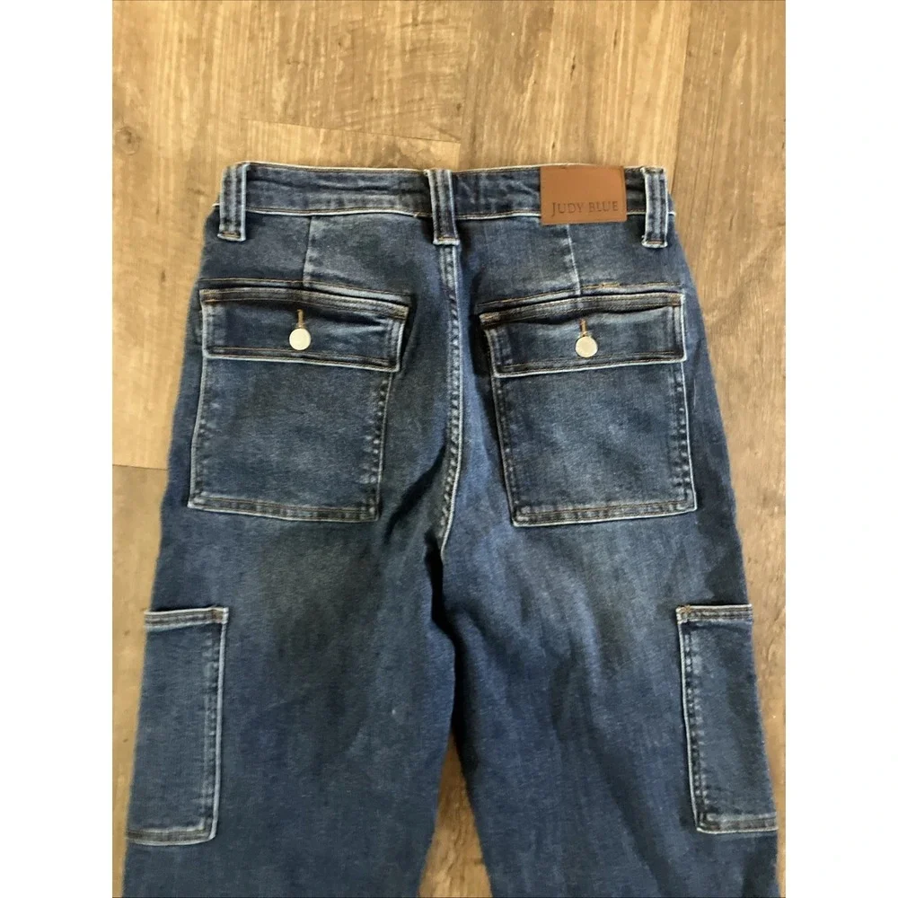 Judy Blue Wide Leg Jeans Womens 7/28 Blue Dark Wash Crop Stretch Denim